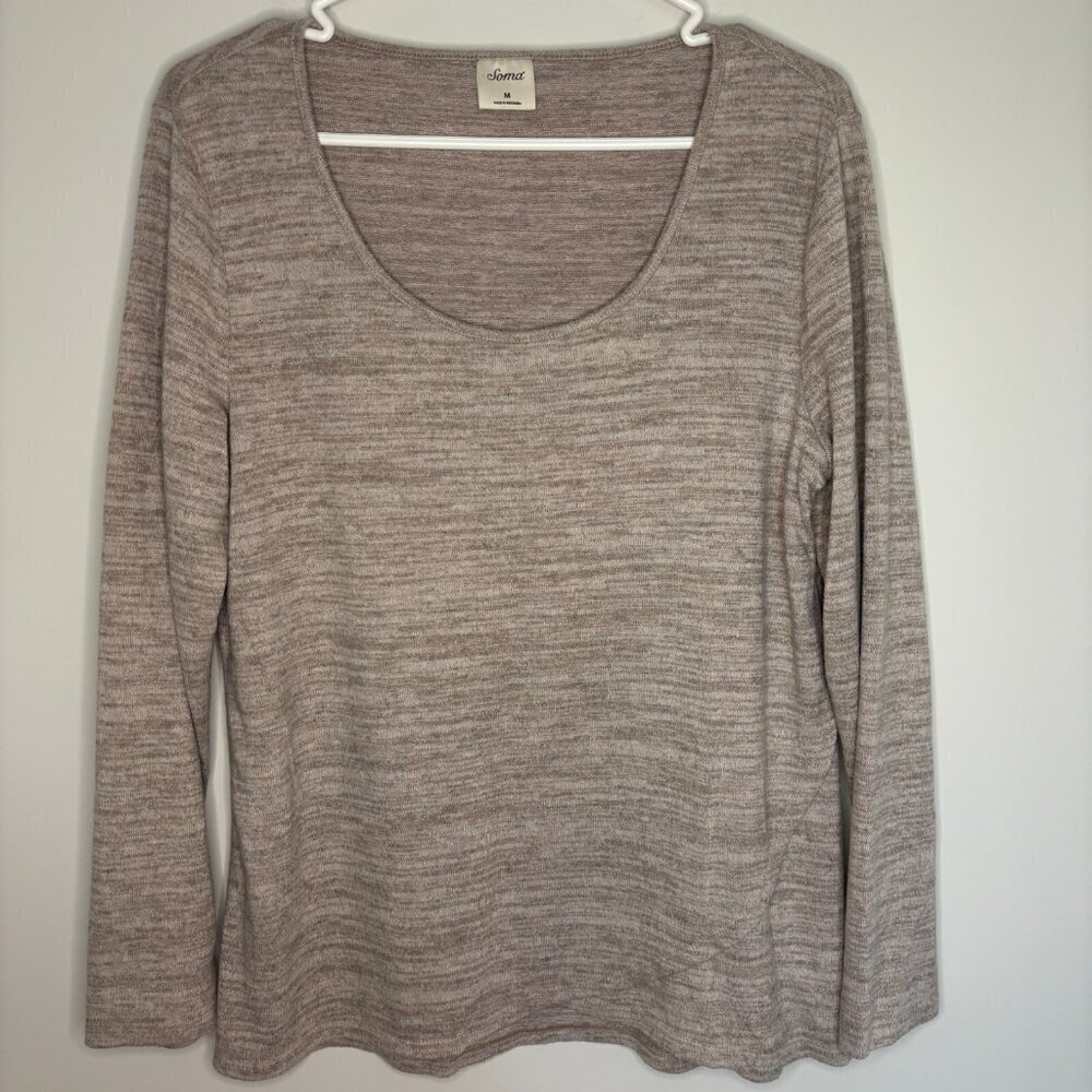 SOMA Top Women's M Tan Cream Round Neck Long Sleeve Stretch